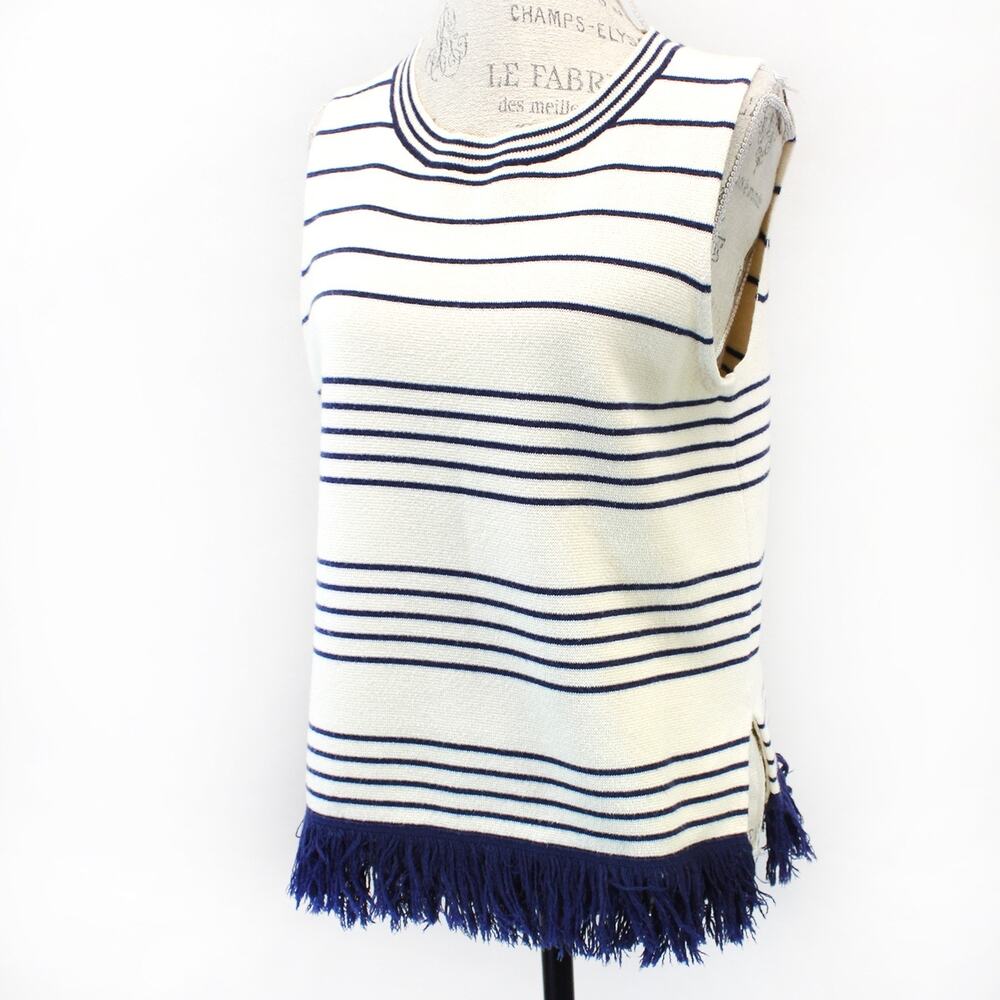 J.Crew Striped Fringe Merino Wool Blend Sweater Top Sleeveless Crew Neck Cozy M